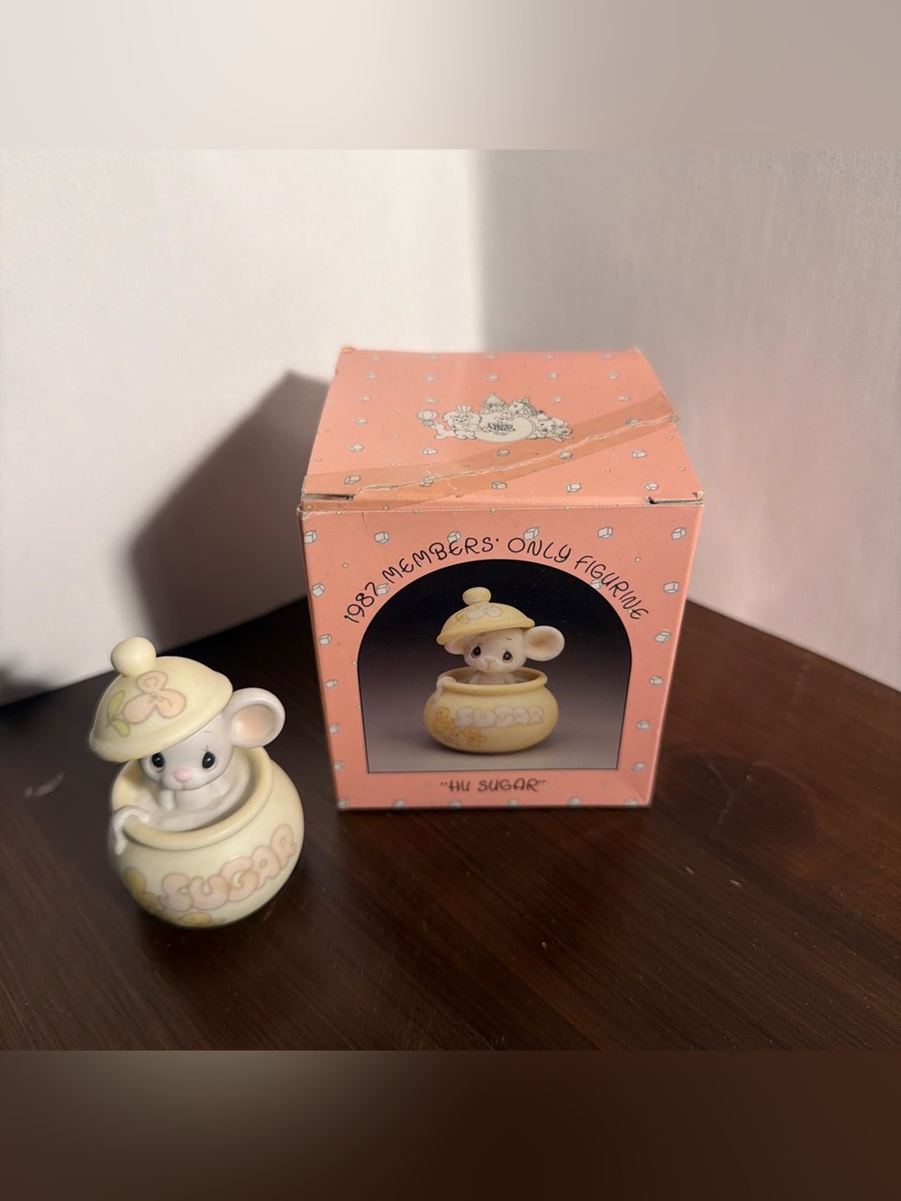 Precious Moments Cream & Pink Mouse Hi Sugar Jar Figurine